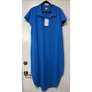 S'EDGE Macklyn Blue Indigo Midi Dress Size Large NWT Perfect Length Summer